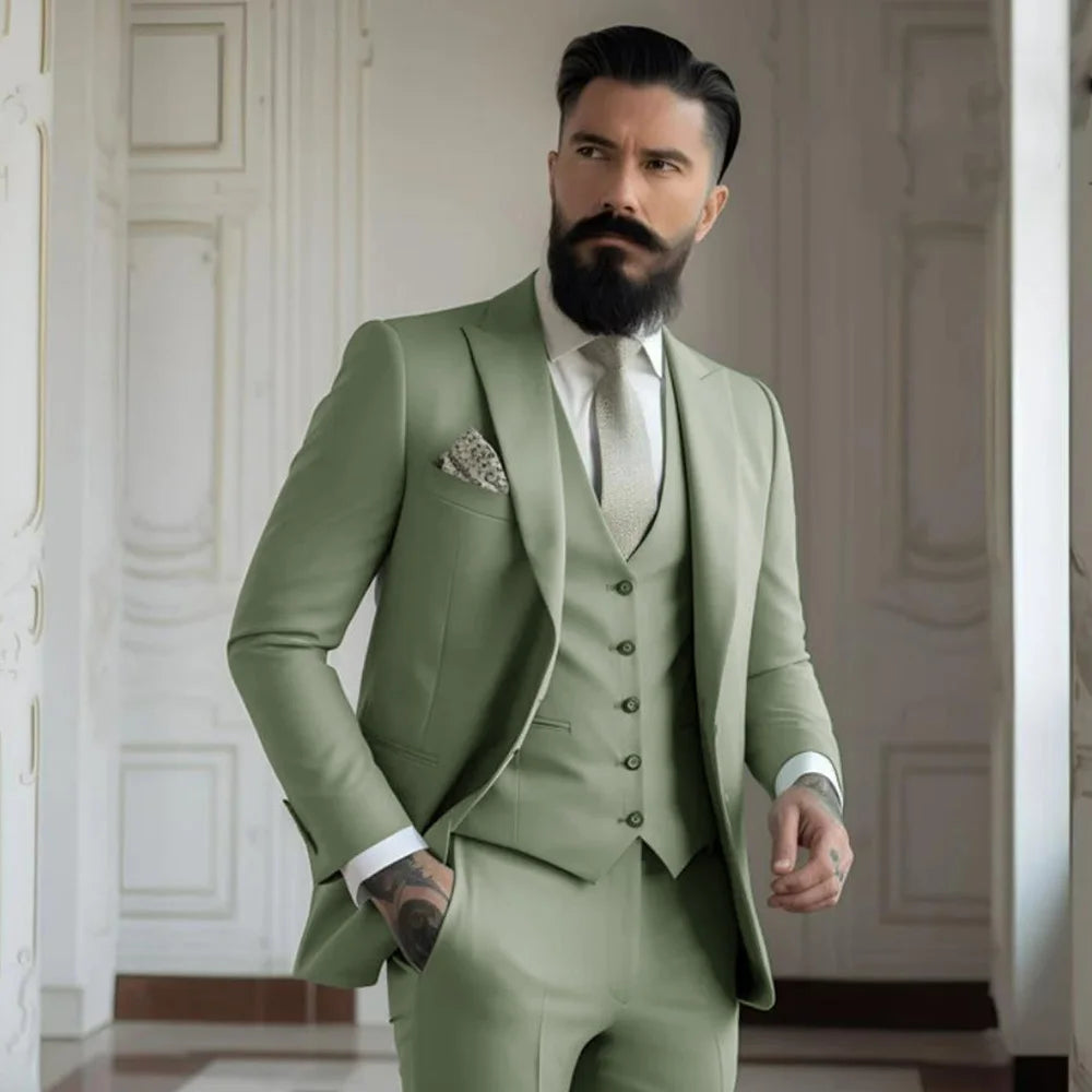 Champagne mens Tuxedo Wedding Suits For Men Bespoke Groom Wear Formal Fashion Men Suit Prom Party Blazer+Pants+Vest