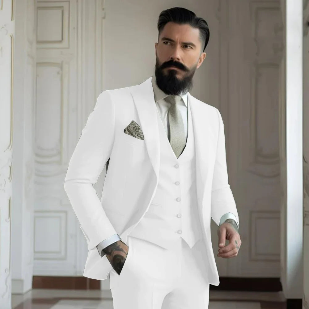 Champagne mens Tuxedo Wedding Suits For Men Bespoke Groom Wear Formal Fashion Men Suit Prom Party Blazer+Pants+Vest
