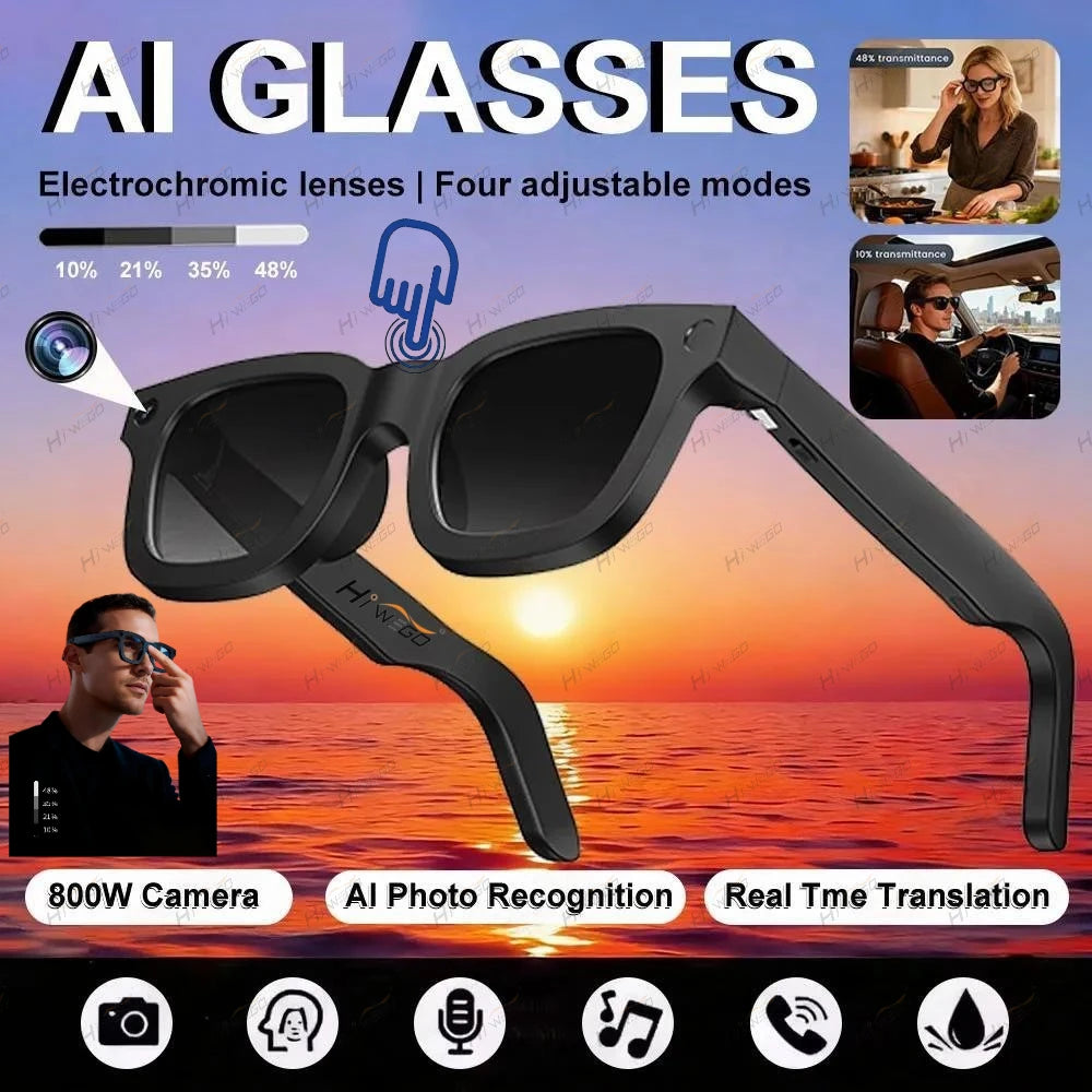 New Smart Glasses HD 8K Electrochromic Lens Bluetooth Call Music AI Voice Translate Video Recording Camera Sunglasses Men Women