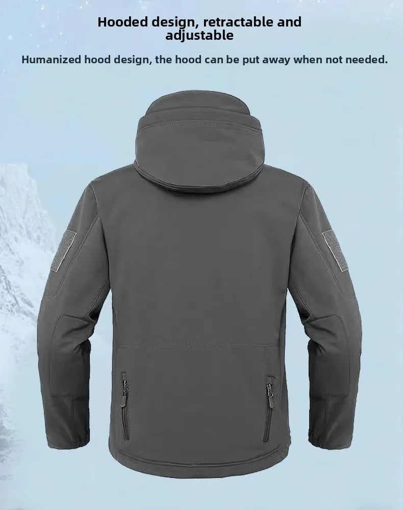 Skin Soft Shell Jacket Men's Winter Waterproof and Windproof Jacket Velvet Warm Cycling Mountaineering Ski Jacket Camouflage