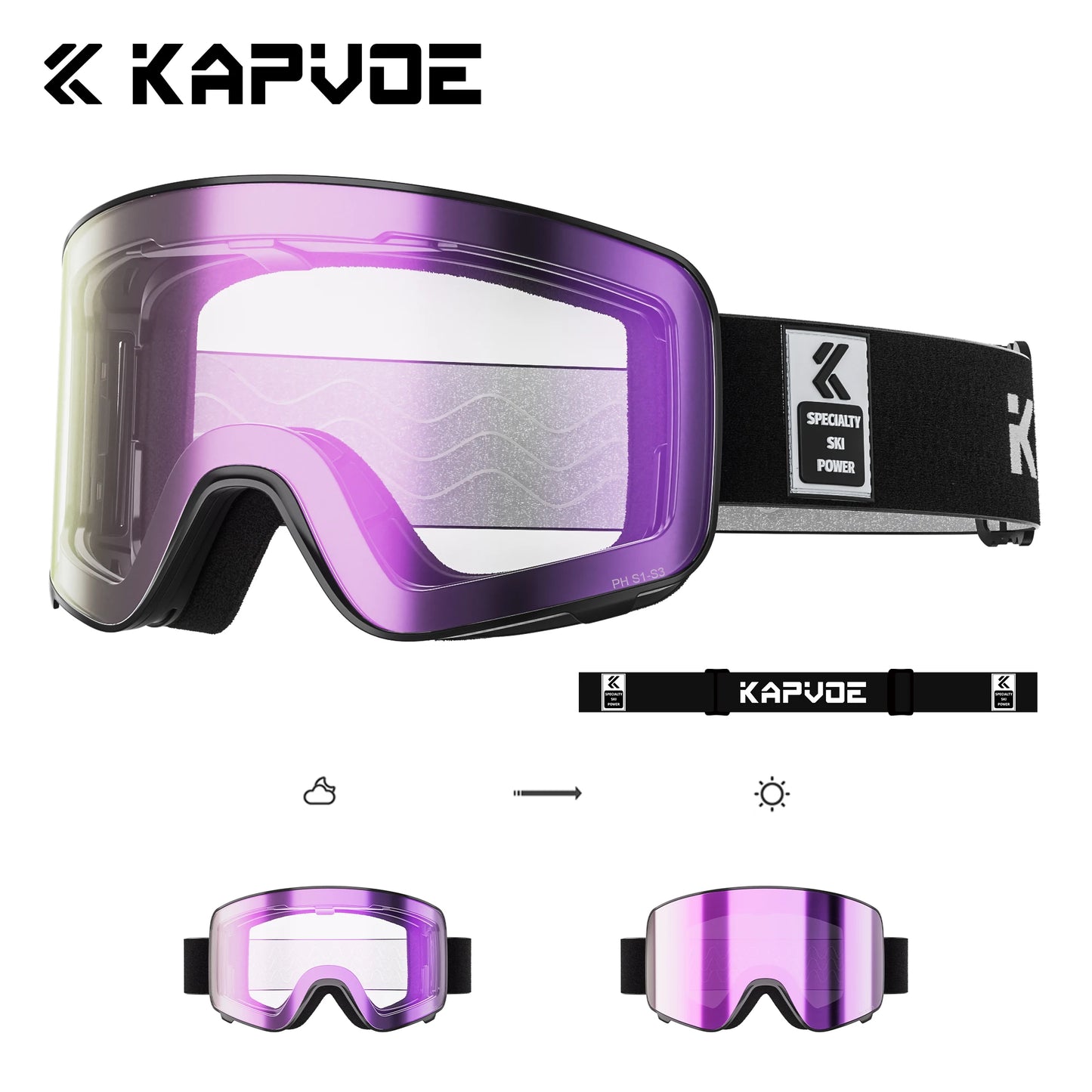 Kapvoe Winter Photochromic Ski Goggle Snow Anti-Fog Sunglasses Snowboard Mask for Men Women Eyewear UV400 Glasses Snowmobile