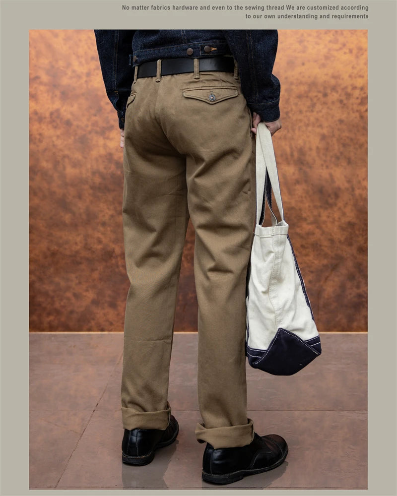 Red Tornado 11.5oz Cotton Twill Chino Garment Dyeing Vintage American Workwear Men's Pants Straight Leg