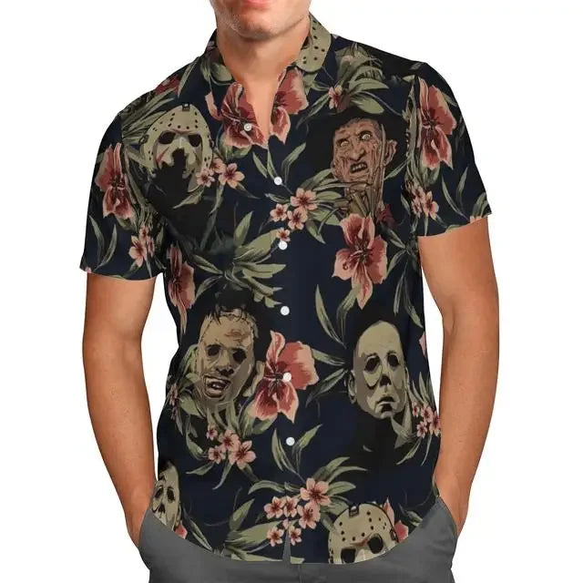 Extra-large streetwear 3d anime green short-sleeved Hawaiian shirt for men, beach summer 5xl for social men