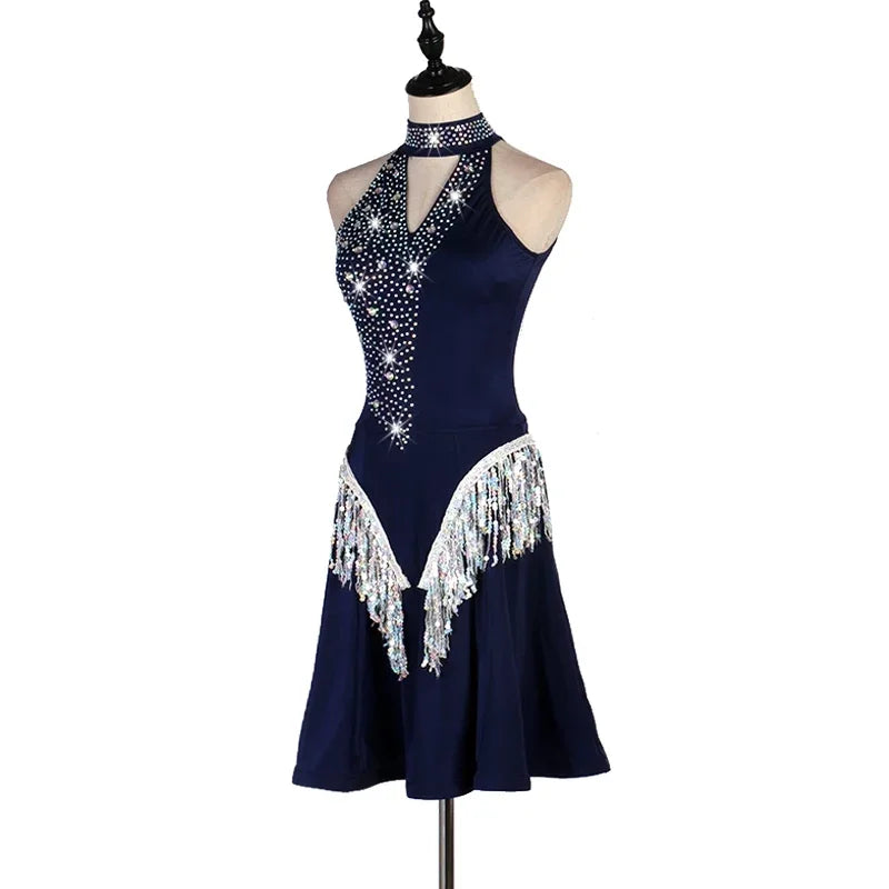 Shiny Black Red Sexy Latin Dance Dress Women High-end Custom Rumba Salsa Performance Skirt Female Dance Dresses