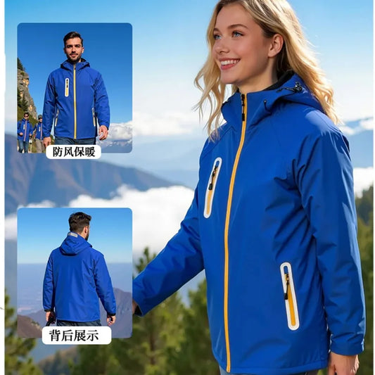 Unisex Fleece Lined Solid Color Jacket, Plus Size Windproof Delivery Coat for Hiking, Custom Logo Winter Set