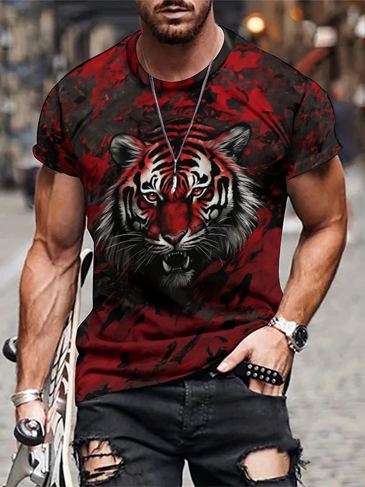 Cool Lion 3D Printed Men's T-shirt Summer Outdoor Sports Men's Top Daily Urban Fashion Short Sleeve Street Casual Men's T-shirt