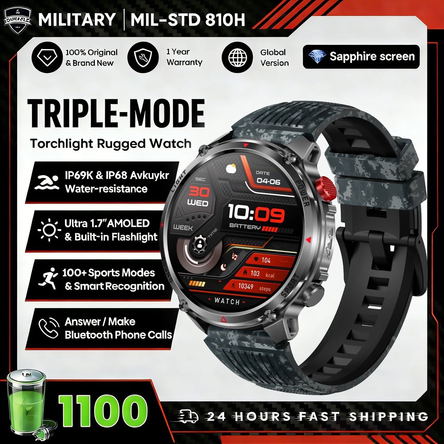 New T-Rex3 Ultra 1100mAh Battery Smart Watch GPS Track Compass IP69K Waterproof Sports tracker Outdoors Military Smartwatches