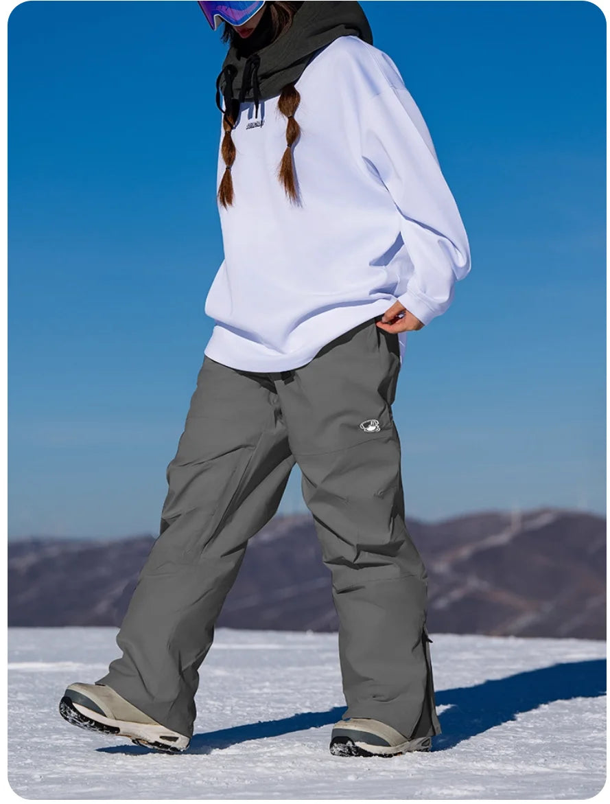 John Snow 2025 Unisex 3L Snow Pants Waterproof Windproof Insulated Cargo Wide-Leg Ski Pants for Men & Women Outdoor Snow Sports