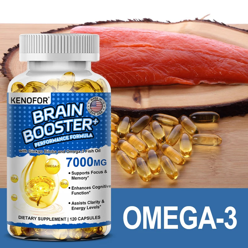 Omega 3 Fish Oil - 1200mg EPA + 600mg DHA, with 1600mg Ginkgo Biloba, for Heart Health, Brain & Immune System Health Supplement
