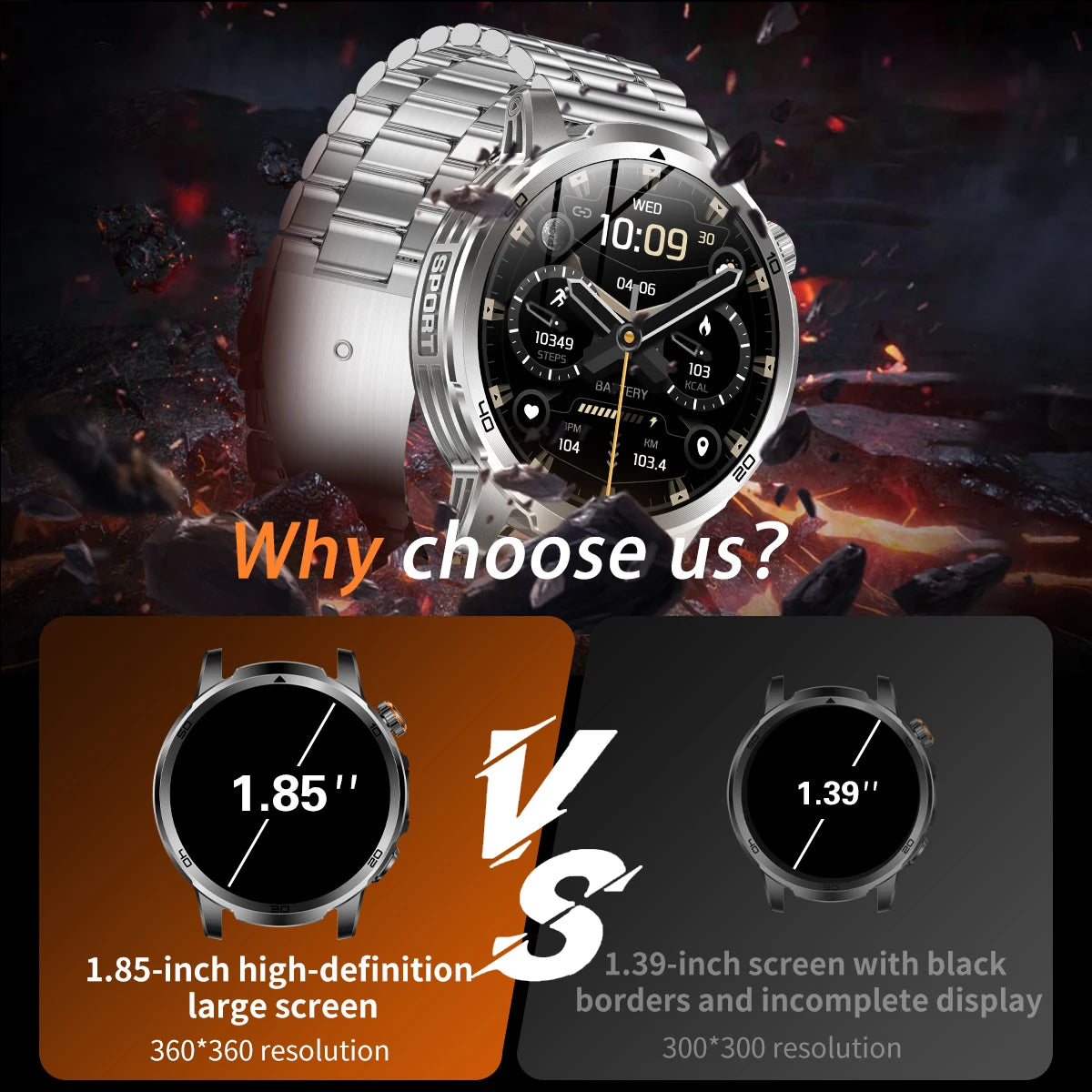 Fanwear men's smart watch SOS distress light +LED flashlight dual light mode 1000 mAh battery GPS trajectory 1.85 inch AMOLED