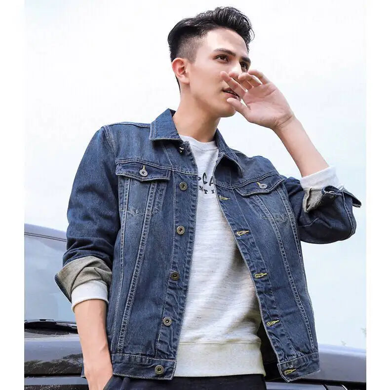 Men's Denim Cotton Jaet Fce Lined Thi Warm Outerwear Korean Sle Versatile Student Jaet Top Trendy Autumn Winter Coat