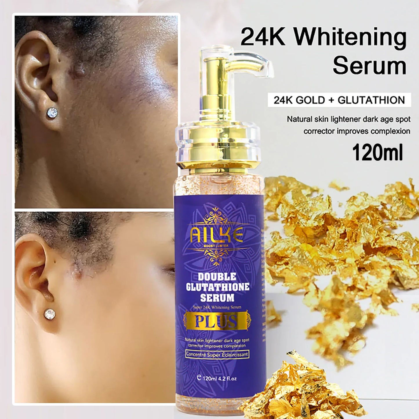 AILKE Double Glutathione Whitening Set For All Skin Types, Reduce Dark Spots, Melanin, Freckles, Chloasma, Even Skin Tone