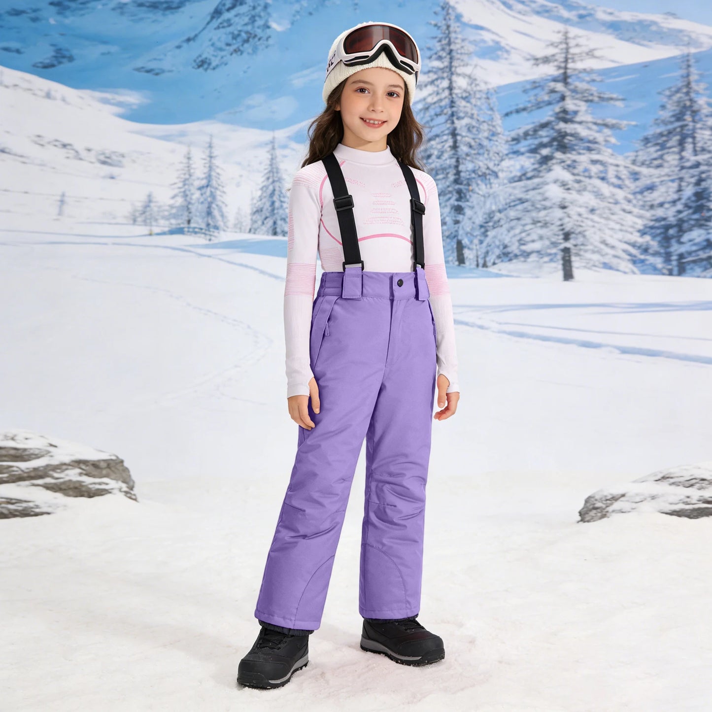 Children's Ski Bib Pants Outdoor Windproof Waterproof Snowboarding Pants Warm Adjustable Shoulder Strap Snow Pants for 6-19years