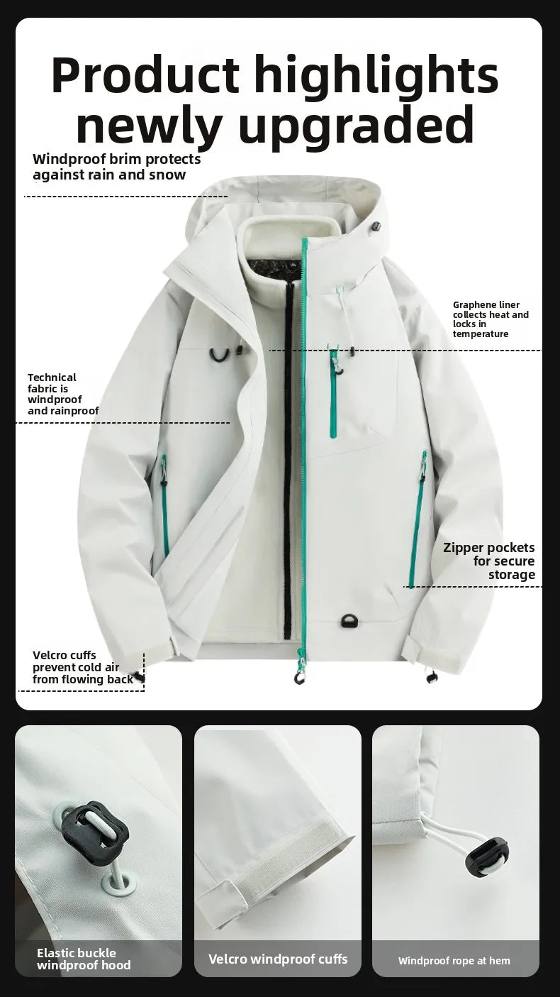 Mountaineering Suit Coat Outdoor Ski Jacket Autumn Winter Three-in-one Windbreaker Men's Women's Couple Three-proof Jacket Men's