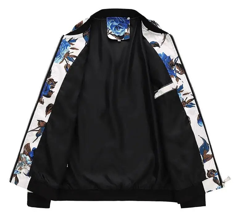 New Men Long Sleeved Baseball Collar Casual Sports Jacket Fashion Male Daily High Street Flower Coats