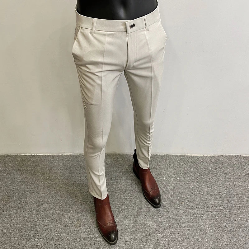 Men Suit Pants Hombre Pantalones 2026 Spring Stretch Slim Formal Trousers for Men Fashion Casual Stripe Dress Pants Men Clothing
