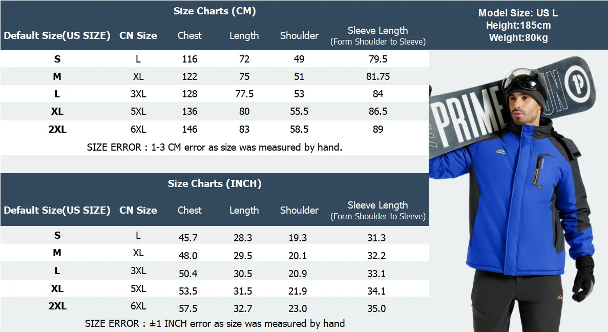 TACVASEN Winter Thicken Coats Mens Ski Snow Jacket Waterproof Fleece Insulated Jackets Outdoor Snowboard Warm Parka Raincoat