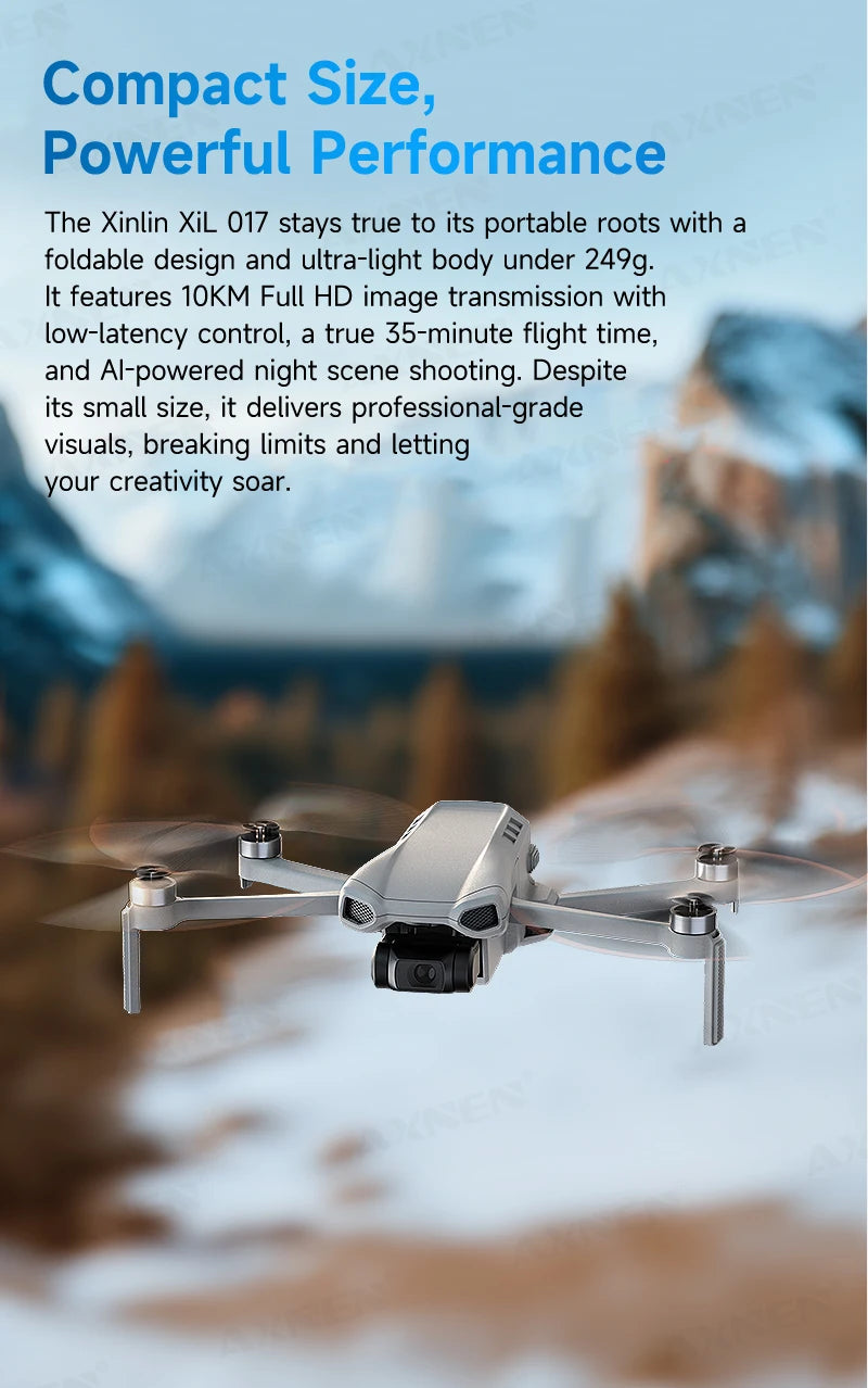 XINLIN XiL 017 4K Camera Drone with 3-Axis Gimbal, 249g Foldable Quadcopter, 10KM HD Transmission, 35min Flight,GPS Smart Follow
