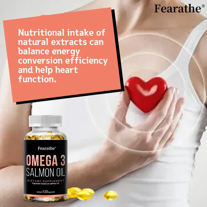 Omega 3 Fish Oil - Pure Salmon Oil, Heart & Brain Health Dietary Supplement - Rich in EPA & DHA