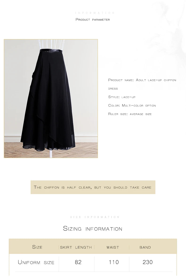 Adults Women Ballet Dance Skirts Long Chiffon Dance Skirts Lyrical Soft Ballet Dress Black Burgundy Translucent Dance Costumes
