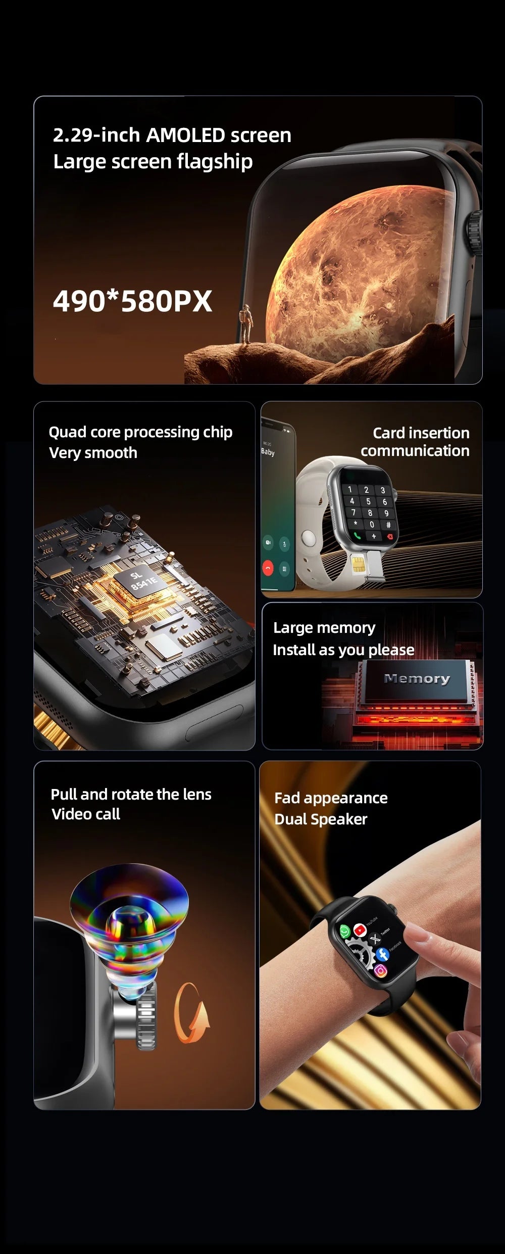 VP39 5G Smartwatch S11 Plus 5G LTE Android 12.0 Smart Watch With 190° Rotating Camera GPS WIFI Compass Play Store Sim Card Slot