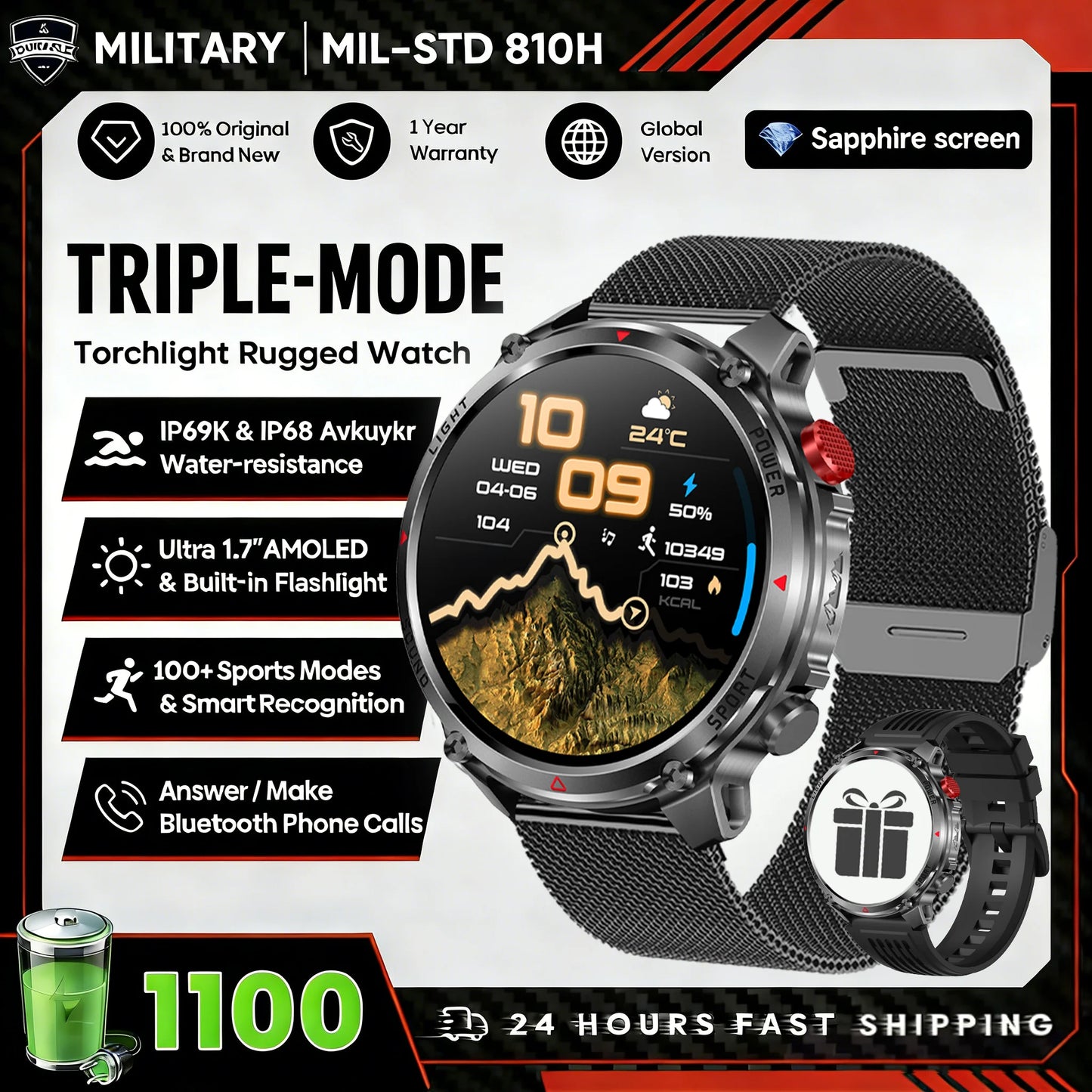 New T-Rex3 Ultra 1100mAh Battery Smart Watch GPS Track Compass IP69K Waterproof Sports tracker Outdoors Military Smartwatches