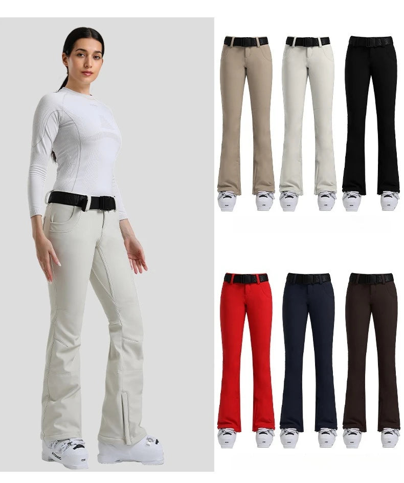 New Women's Ski Pants Stretch Slim-fit Dual-layer Insulated Professional Windproof Waterproof Breathable Solid Color Ski Pants