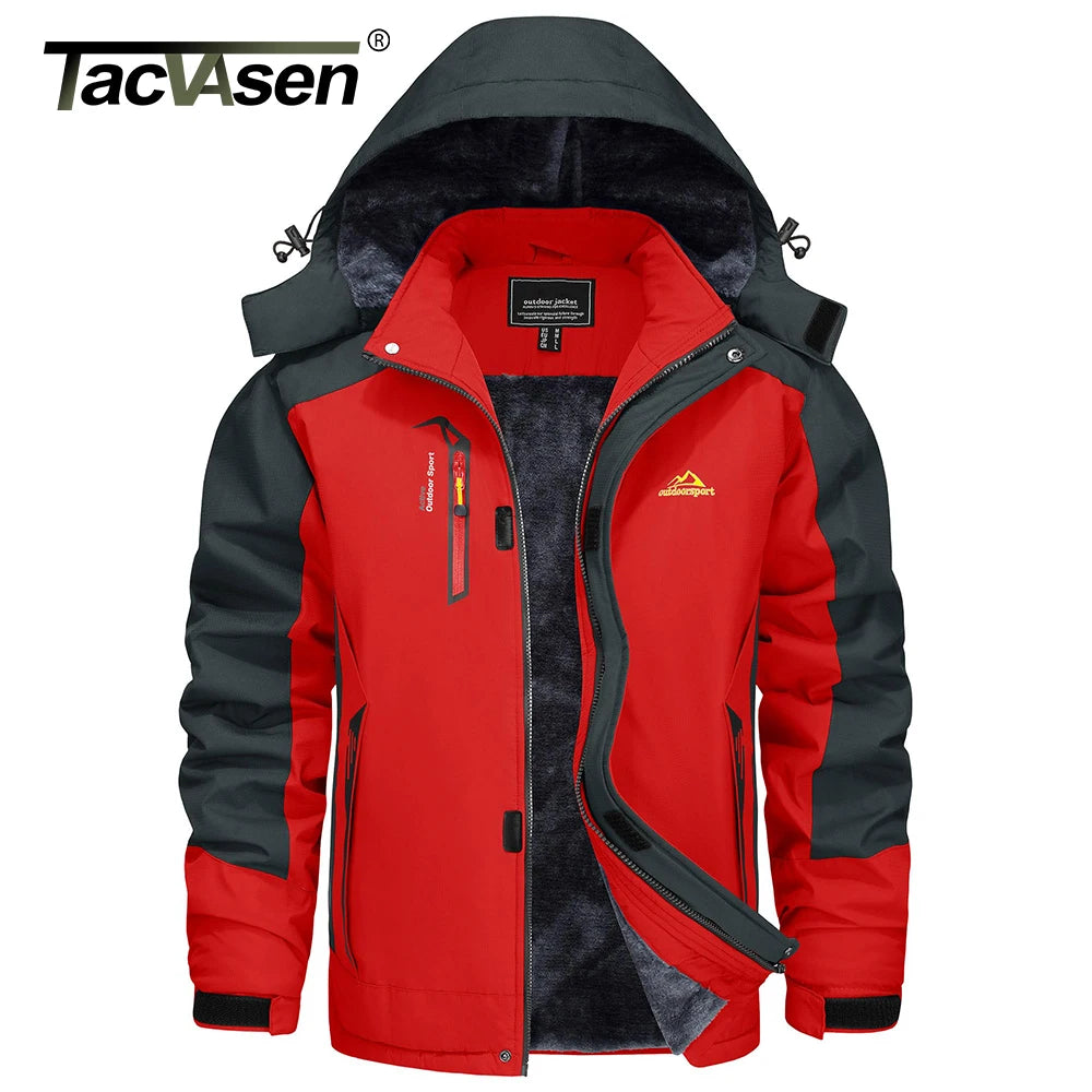 TACVASEN Men's Fleece Lined Skiing Jacket Windproof Detachable Hood Winter Thicken Warm Parkas Waterproof Outdoors Working Coat
