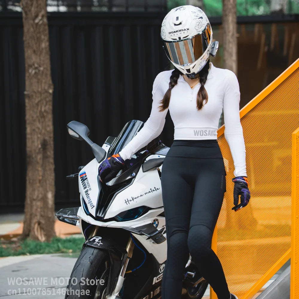 WOSAWE CE Level 1/2 Motorcycle Soft Armor Jacket Pants Set Women Biker Street Riding Clothing Sexy Fit Hip Lifting Training Wear