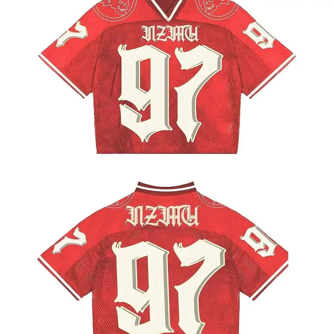 Harajuku Style American Y2K English Printed Baseball Sports Short-sleeved Men's Loose Casual Street T-shirt Football Jersey