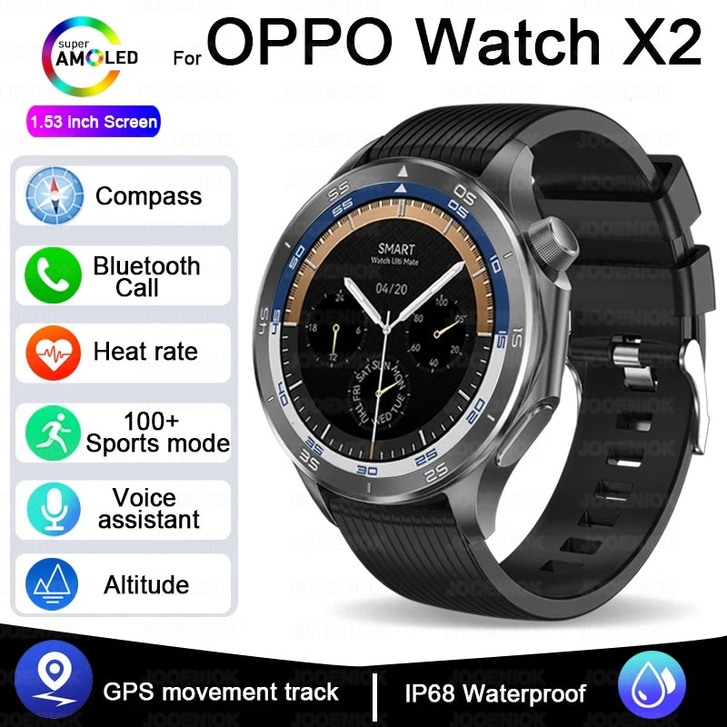 2025 New OPPO X2 Smart Watch Men's GPS Sports IP68 Waterproof Compass Heart Rate Blood Oxygen Bluetooth Call Smartwatches IOS