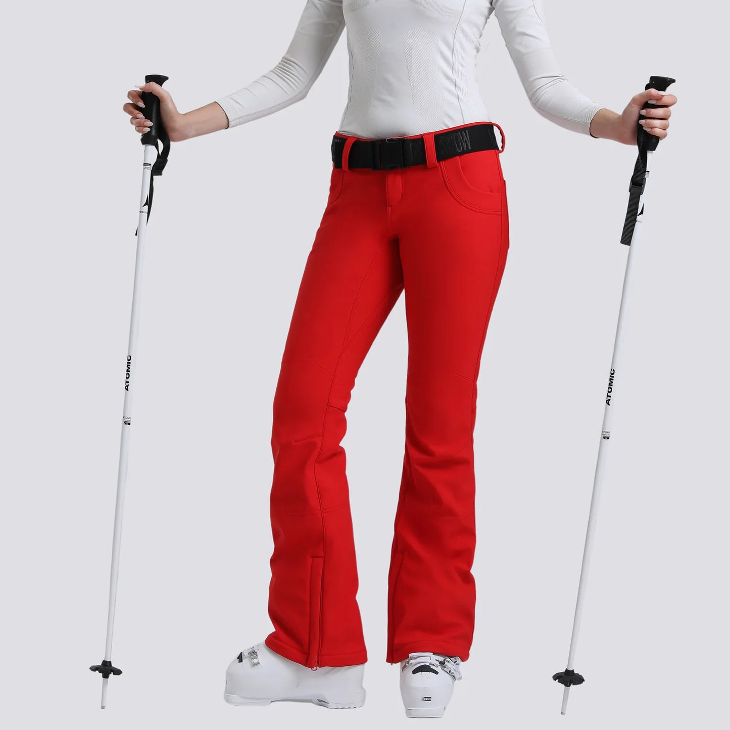 New Women's Ski Pants Stretch Slim-fit Dual-layer Insulated Professional Windproof Waterproof Breathable Solid Color Ski Pants