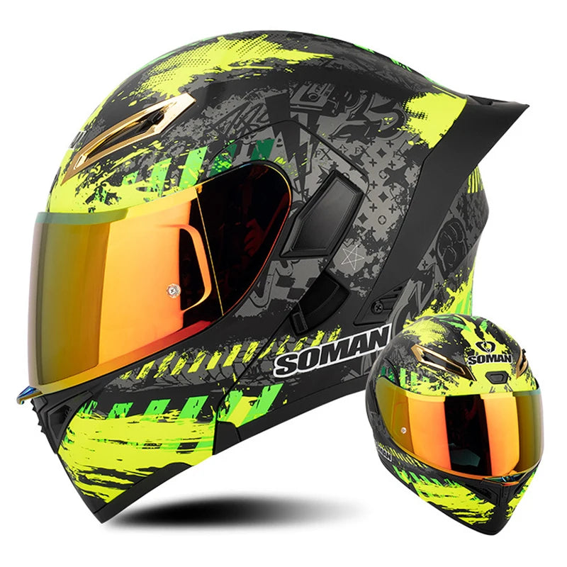 DOT Approved Men's Motorcycle Helmet Full Face Helmet with Double Visor Flip Up Motocross Helmet Four Seasons Universal