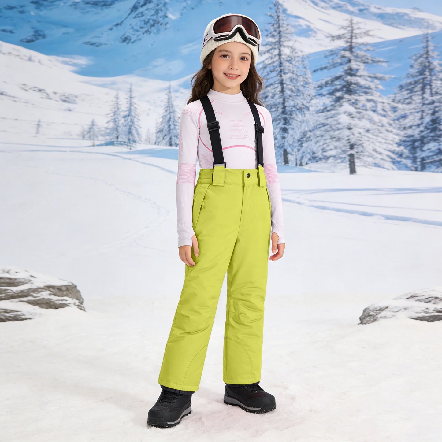 Children's Ski Bib Pants Outdoor Windproof Waterproof Snowboarding Pants Warm Adjustable Shoulder Strap Snow Pants for 6-19years