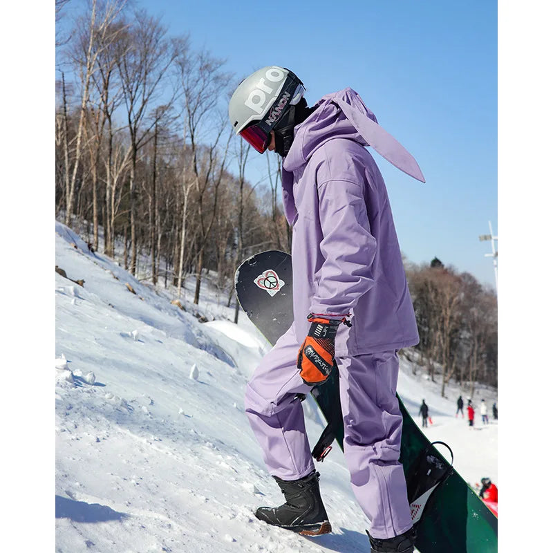 New Trendy Windproof And Warm Rabbit Ear Snow Clothes Men's And Women's Velvet Ski Clothes Set Couple Snow Clothes