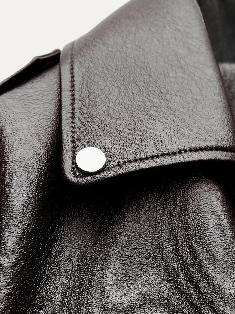 Ailegogo Spring Autumn Women Retro Short Pu Faux Soft Leather Jacket Vintage Female Belt Zipper Coat Moto Biker Outwear