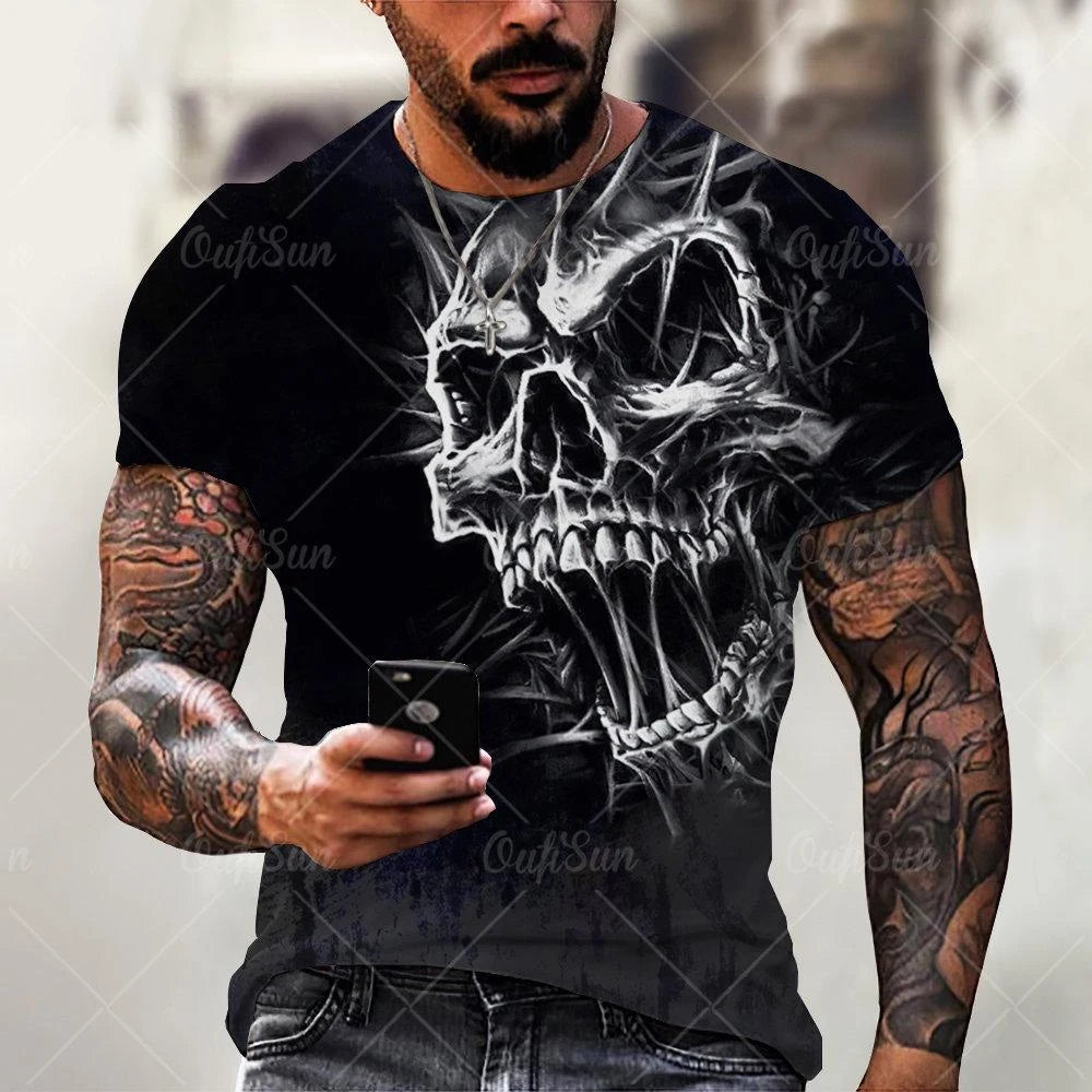 Summer Fashion Retro Skull 3D Printed T-shirt Hip Hop Personality Super Cool Horror Casual T-shirt