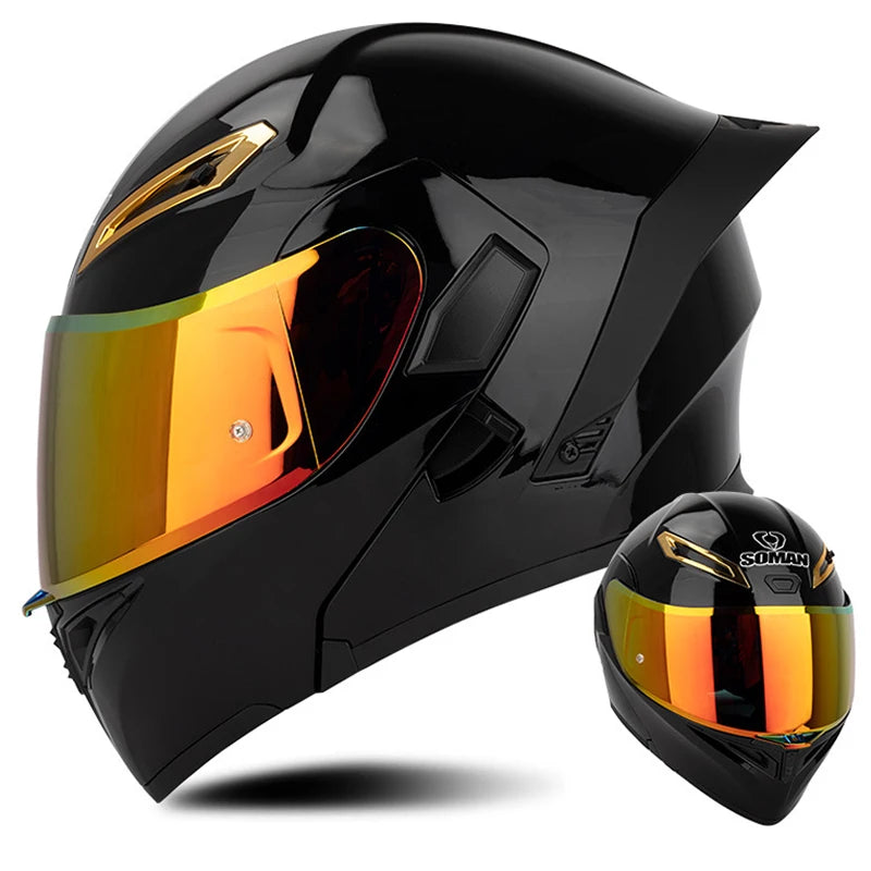 DOT Approved Men's Motorcycle Helmet Full Face Helmet with Double Visor Flip Up Motocross Helmet Four Seasons Universal