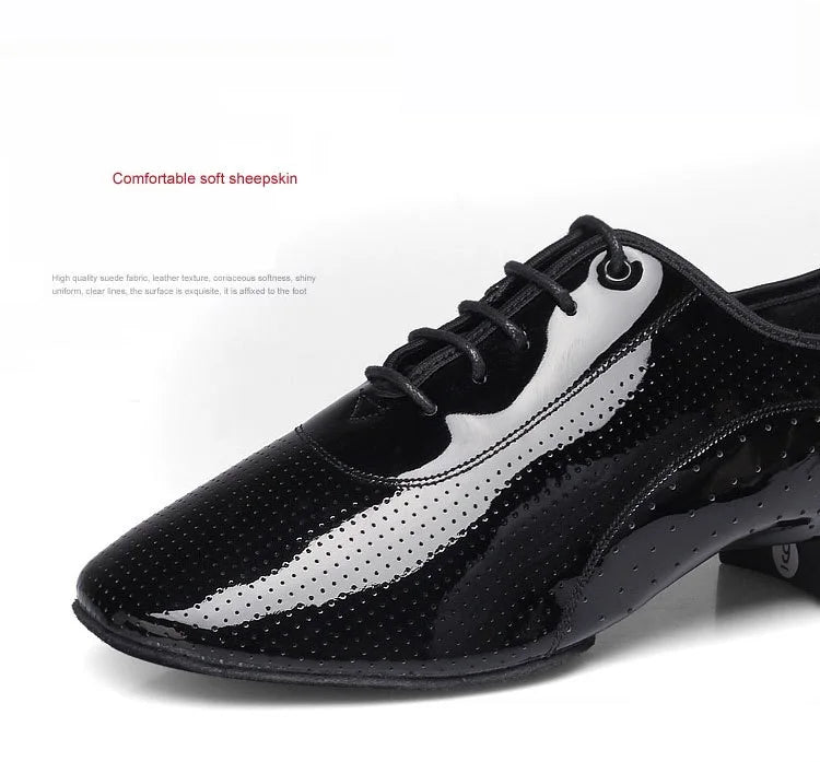 Men Latin Dance Shoes Breathable Ballroom Bright Leather Shoes Modern Dance Shoes Square Sneakers Tango Dancing Shoes