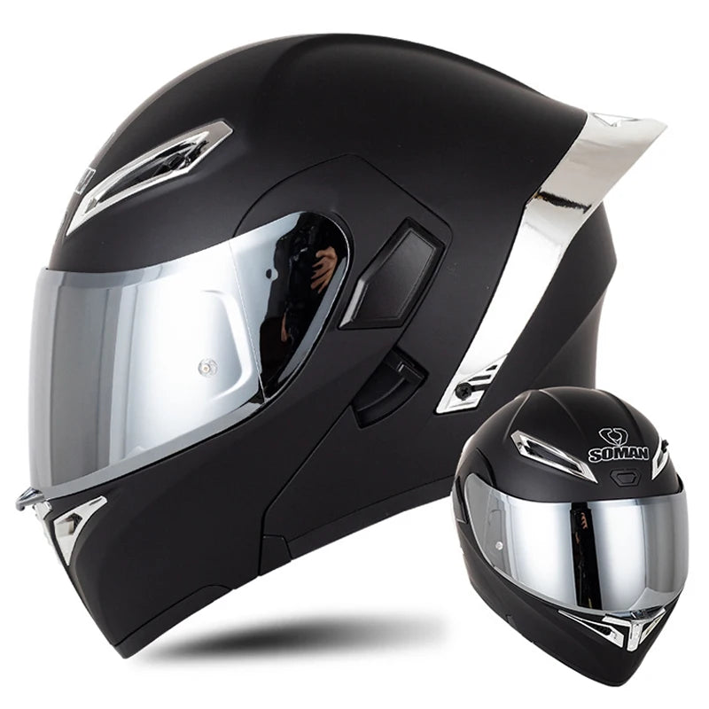 DOT Approved Men's Motorcycle Helmet Full Face Helmet with Double Visor Flip Up Motocross Helmet Four Seasons Universal