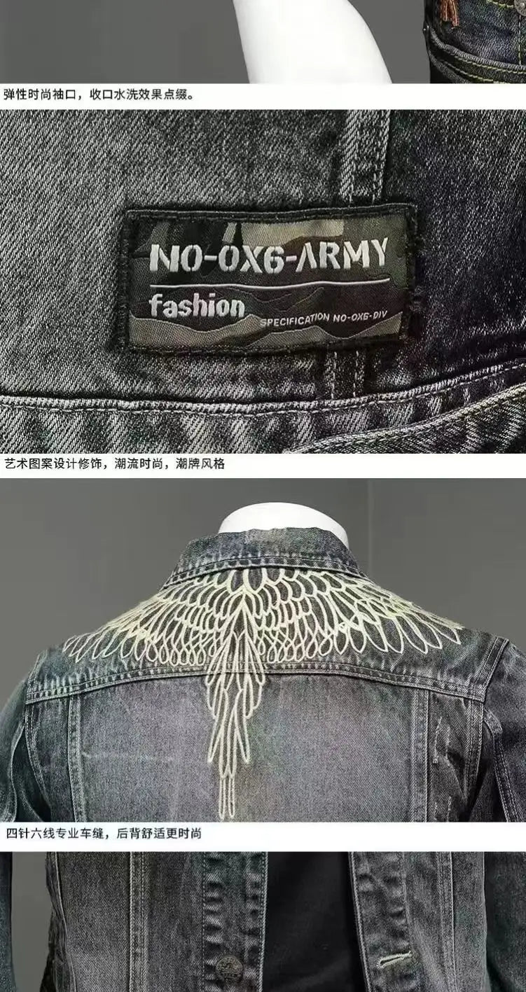 High quality Padded Denim Jackets Man Warm Button Korea Elatic Clothing  Lxury Worn Washed Cowboy Coat for Men