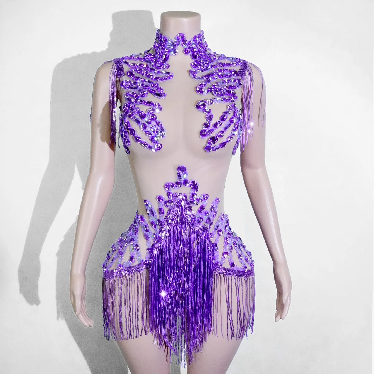 Sexy Mesh Sheer Black Rhinestone rhinestone Bodysuit Singer Dancer Show Stage Outfit Celebrate Party Night Club Performance Waer