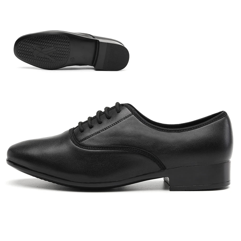 HROYL Ballroom Dance Shoes For Men Bigger Size Tango Latin Dancing Shoes PU/Genuine Leather Dance Shoes Low Heel Latin Shoes