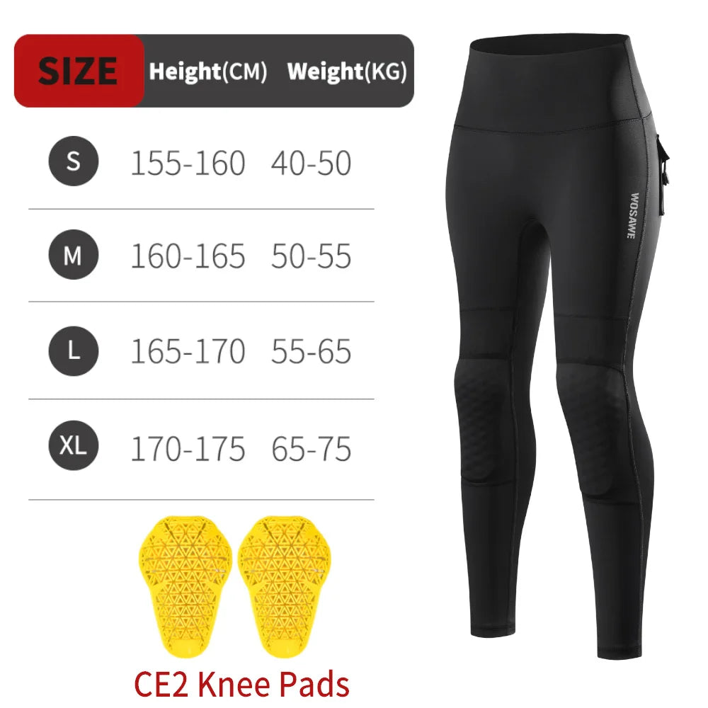 WOSAWE Women Motorcycle Pants with CE Knee Pads Motocross High Waist Yoga Sport Leggings Gym Fitness Tights Casual Streetwear