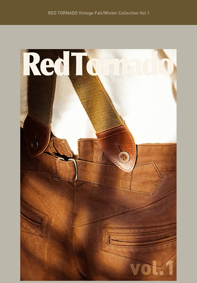 Red Tornado Chino Pants Retro Style Men's Cinch Back Casual Trousers Straight Fit