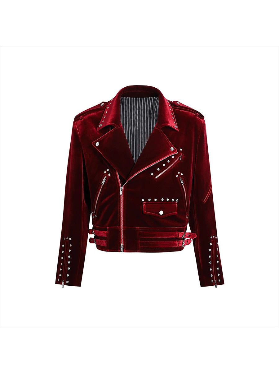 Mauroicardi Spring Autumn Cool Short Soft Velvet Moto & Biker Jacket Men Zipper Elegant Chic Stylish Luxury Designer Emo Clothes