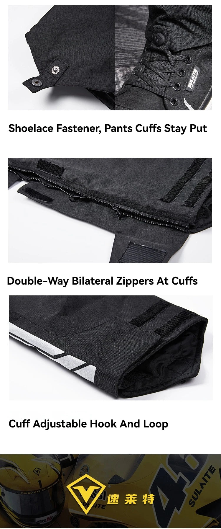 Motorcycle Riding Pants Quick Release CE2 Certified Protective Gear Winter Warm Water-Resistant No-Shoe Removal Reflective