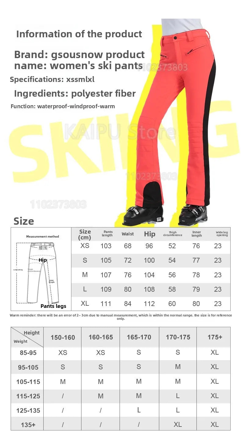 Winter ski pants women double board winter outdoor warm windproof waterproof elastic snow pants women