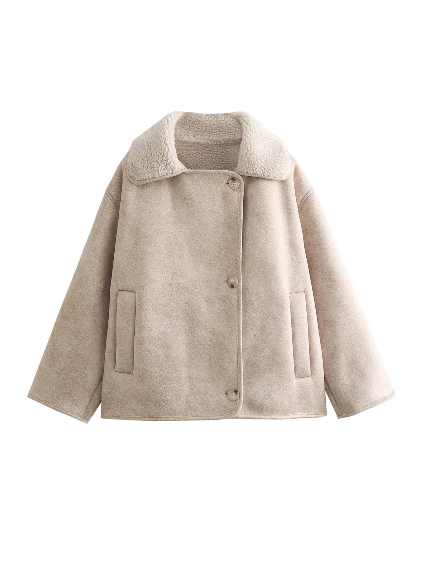 2025 autumn and winter new European and American collar fur integrated suede and velvet warm jacket for women