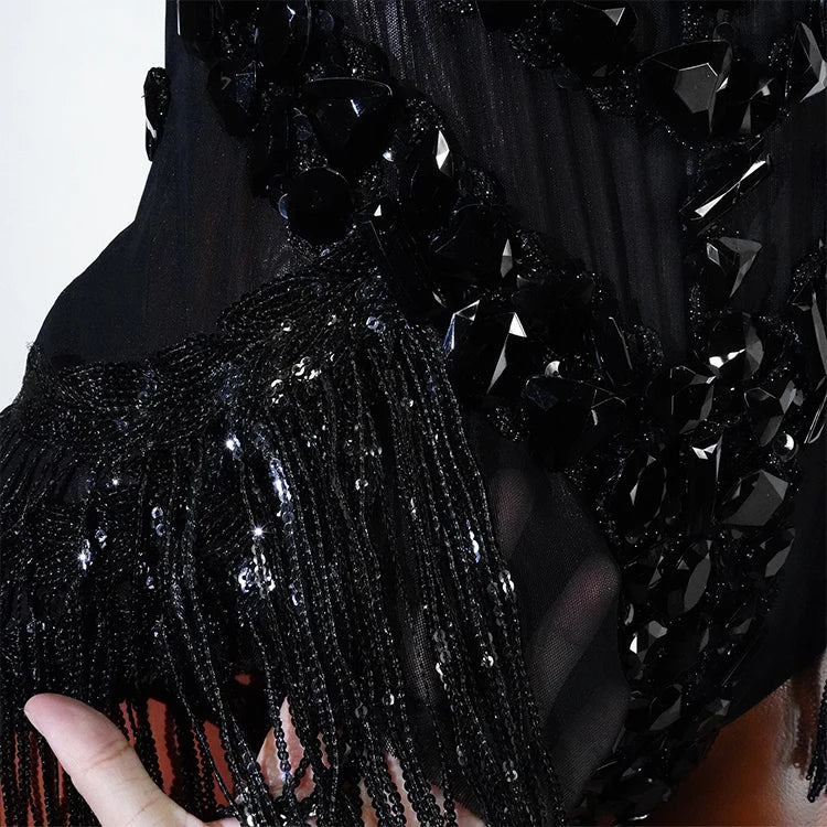 Sexy Mesh Sheer Black Rhinestone rhinestone Bodysuit Singer Dancer Show Stage Outfit Celebrate Party Night Club Performance Waer